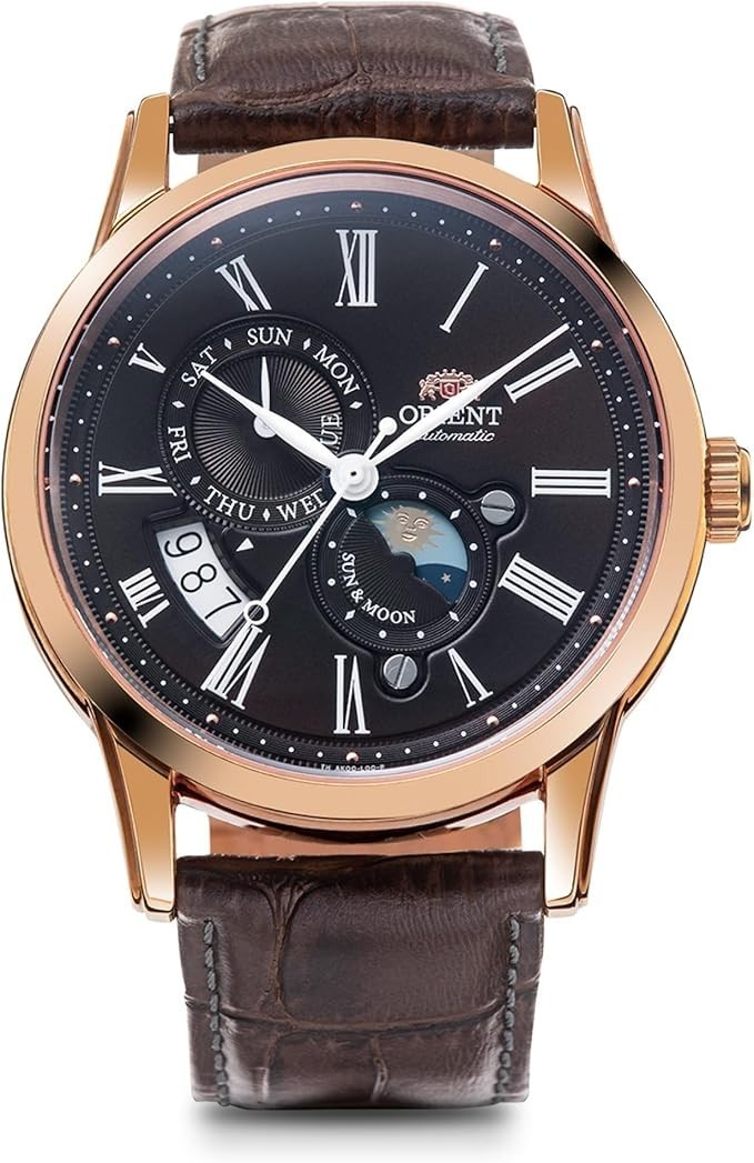 ORIENT RN-AK0002Y Sun & Moon Automatic Brown Navy Dial Men’s Watch New