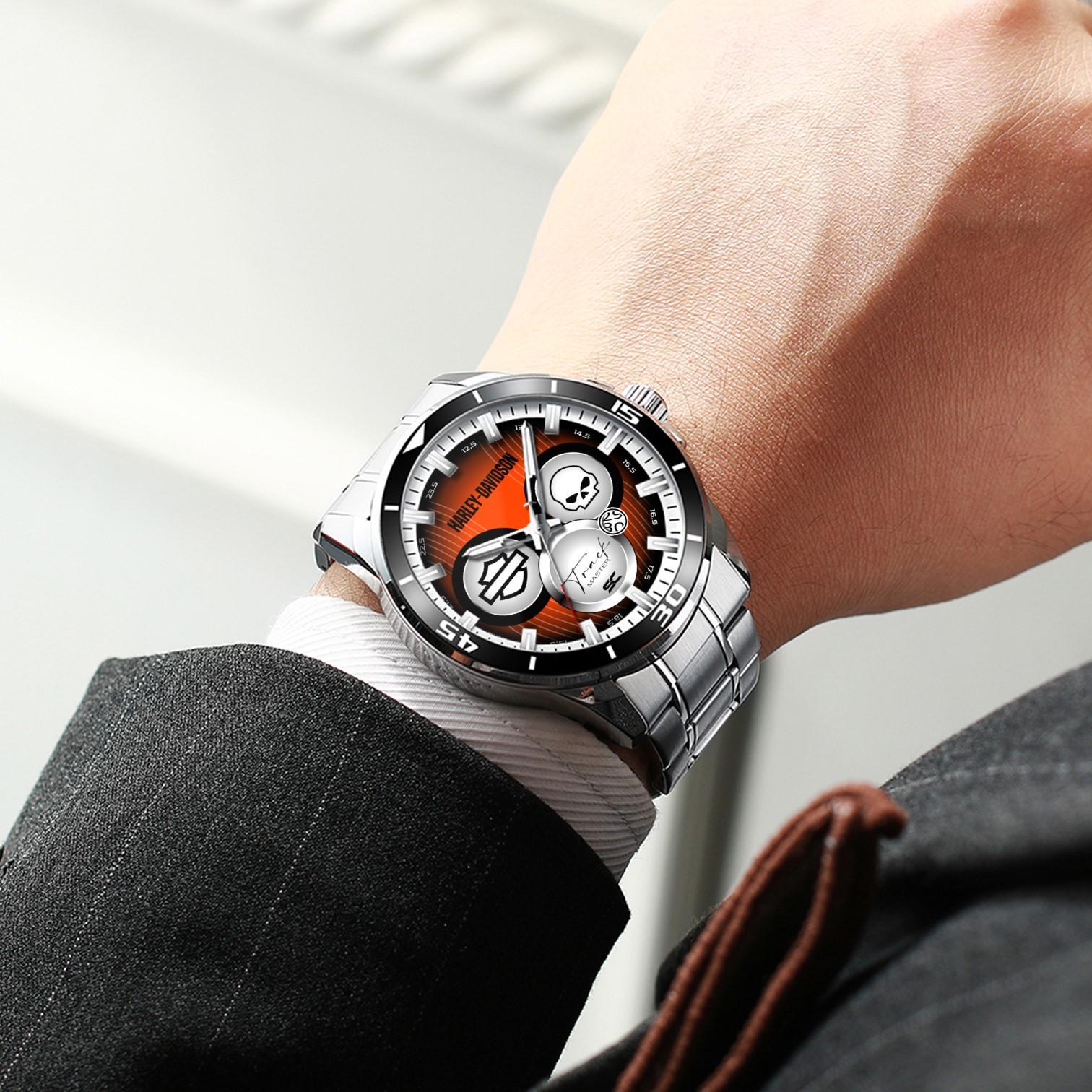 Harley & Davidson Track Master Motorcycle Lovers Steel Wrist Watch