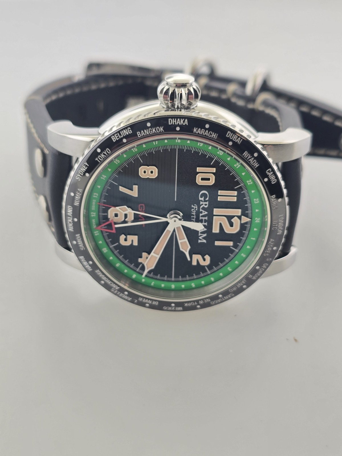 Graham Fortress City GMT 2FOBC.G04A 44MM S/S Left Handed Auto Strap Watch.New.BP
