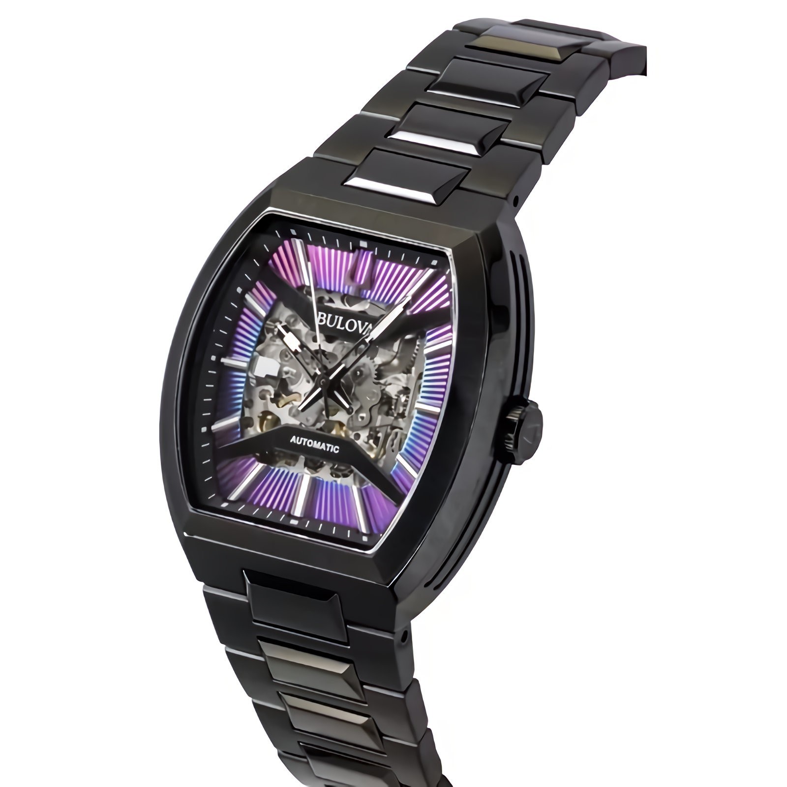 Bulova Maquina 98A320 Automatic Rainbow Skeleton Dial Stainless Steel Men Watch
