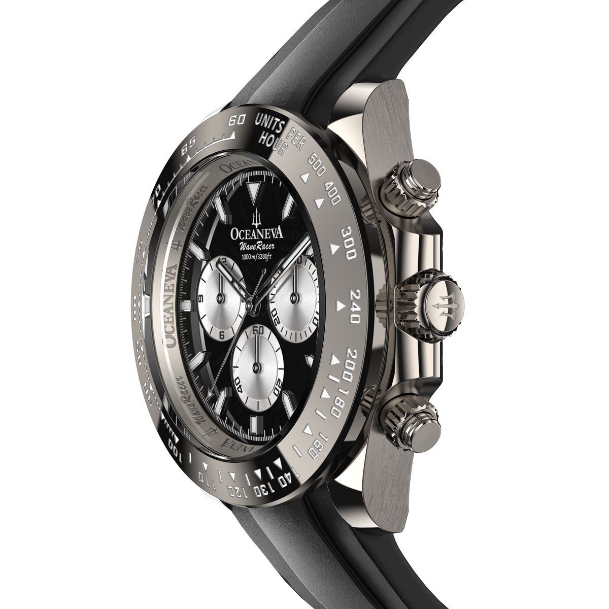 Oceaneva WaveRacer 1000M Black Silver – Grade 5 Titanium Automatic Chronograph