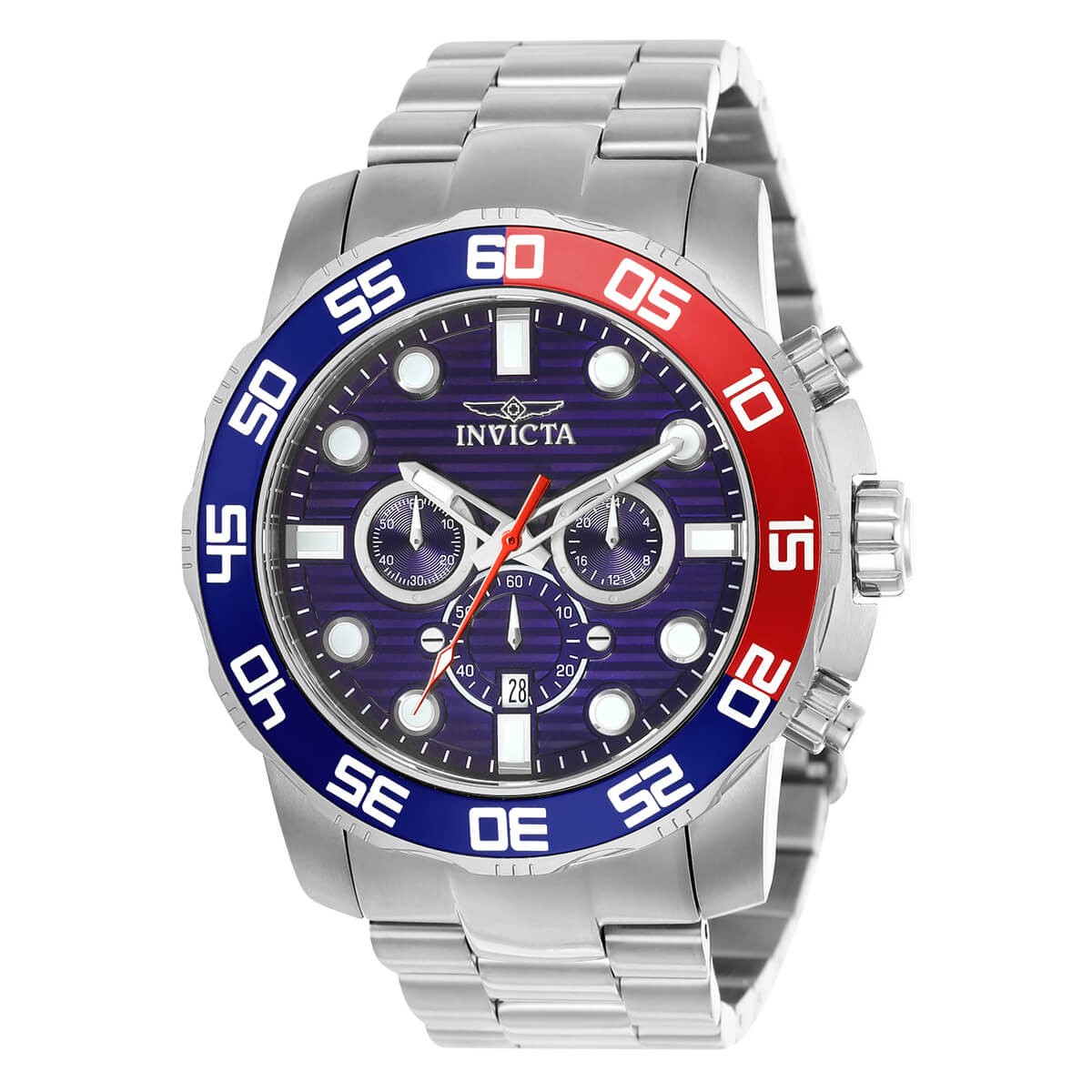 Invicta Men’s Watch Pro Diver Blue and Red Bezel Silver Tone Bracelet 22225