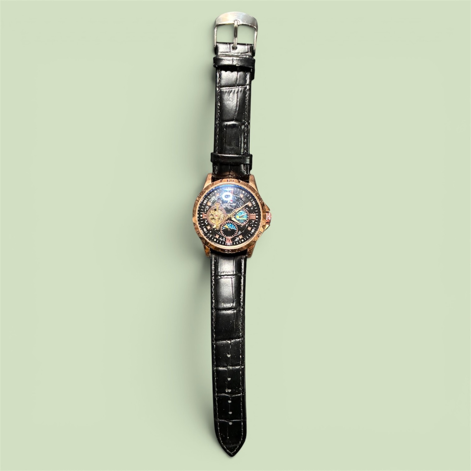 AOKULASIC TOURBILLON SKELETON MECHANICAL WATCH STARRY SKY MOON PHASE DIAL STEEL