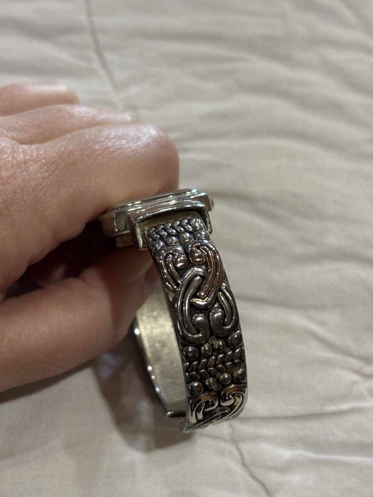 Geneva Open Cuff Hinge Bracelet Band Watch Engraved Scrollwork Design Needs TLC