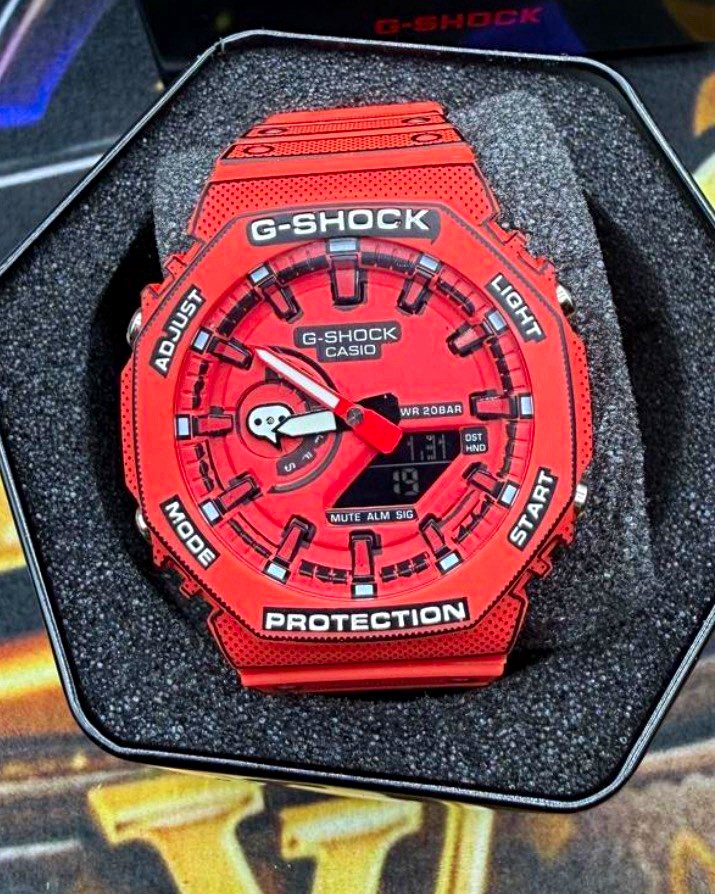 Casio G-SHOCK Red Resin Analog-Digital Quartz Watch Black/Red Dial 200m WR