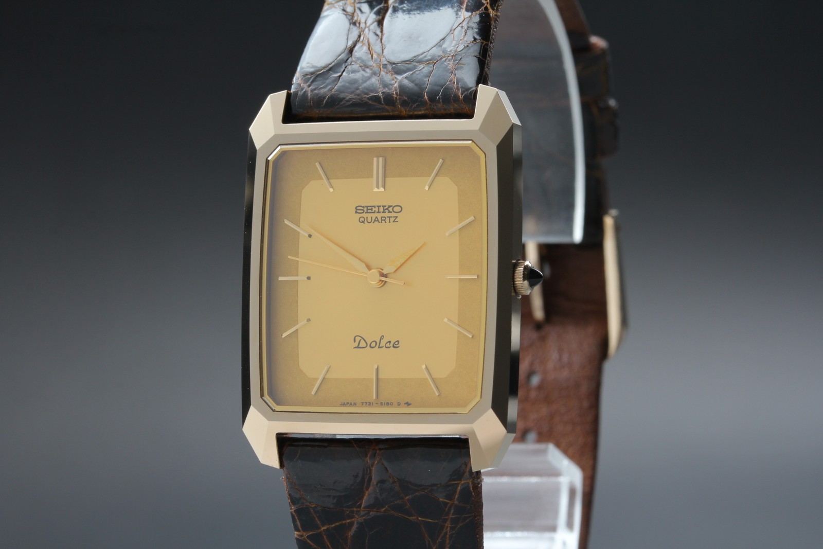 [MINT] SEIKO Dolce 7731-5150 26mm Tungsten Gold Dial Qz Men’s Watch From JAPAN