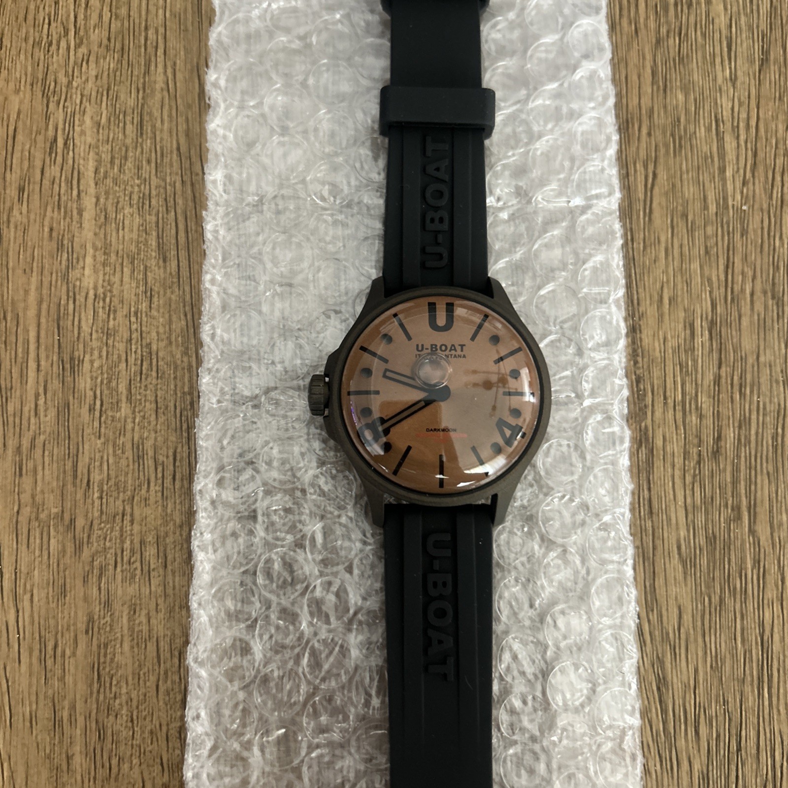(AS IS) U-Boat DARKMOON 40 MM BR BLACK VINTAGE Rubber Band Men’s Watch 9547