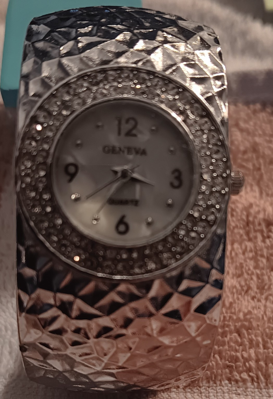 Geneva Women’s Quartz Analog Wristwatch Silver Tone Bangle Rectangle Arabic