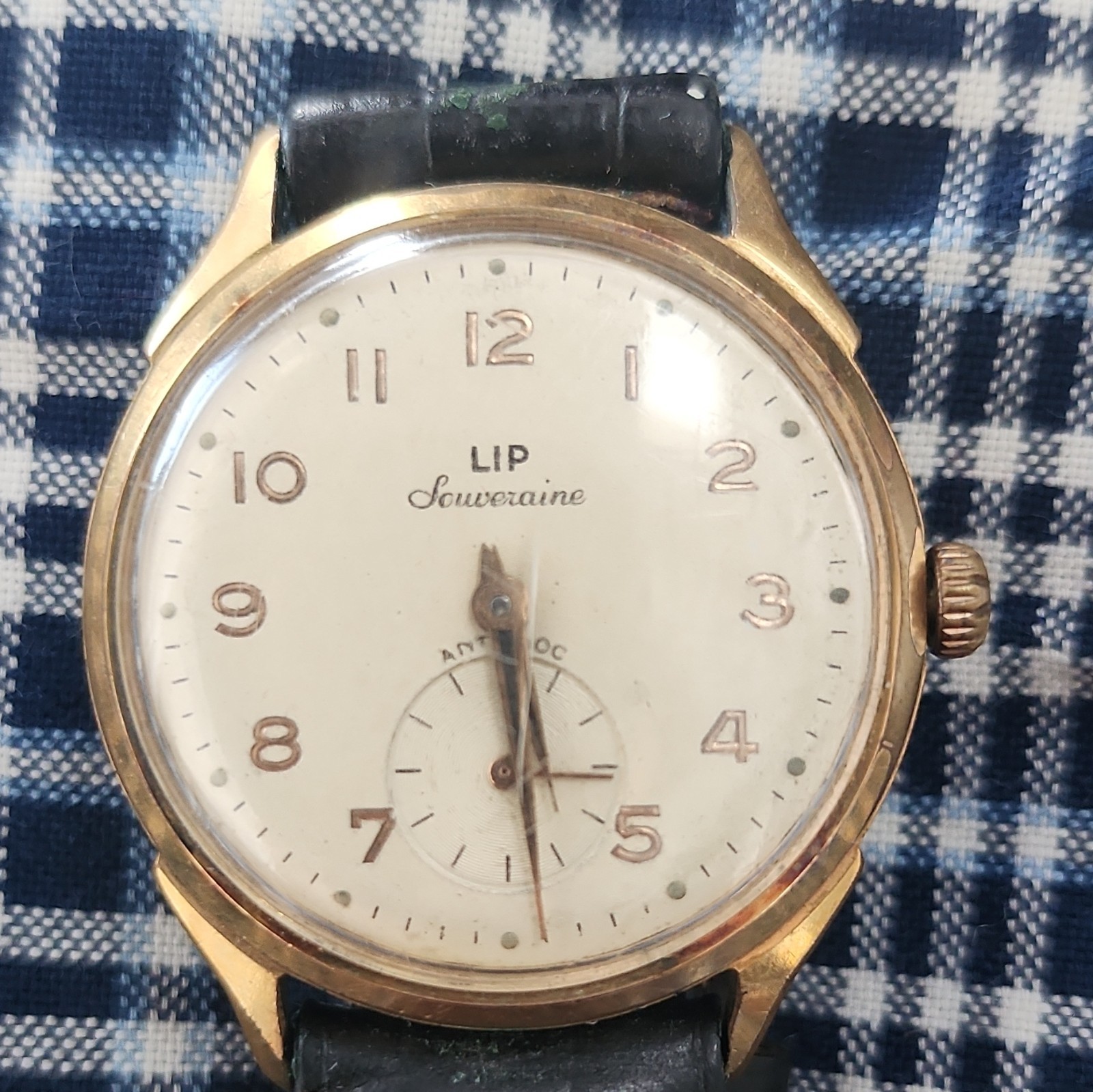 LIP Souveraine Automatic Mechanical Watch White Dial Arabic, Gold, Black Leather