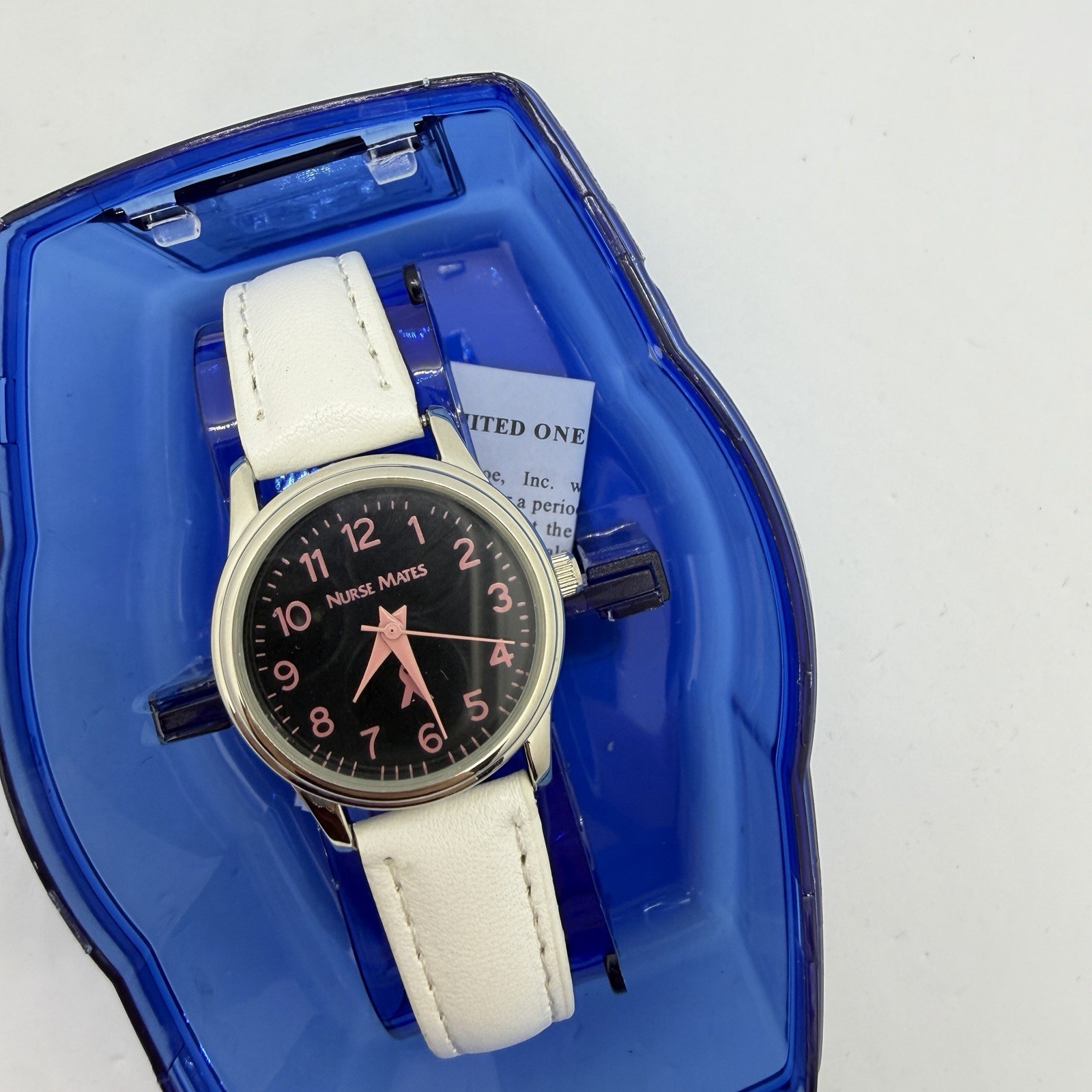 Nurse Mates Ribbon Awareness nurse watch water-resistant Leather strap – White