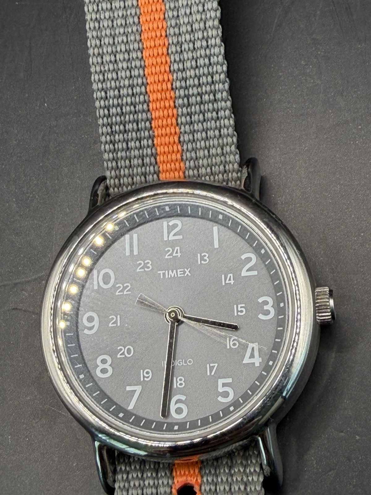 Timex Weekender Men T2N649 Indiglo Gray Nylon Quartz Analog 38mm Watch 7 1/2″