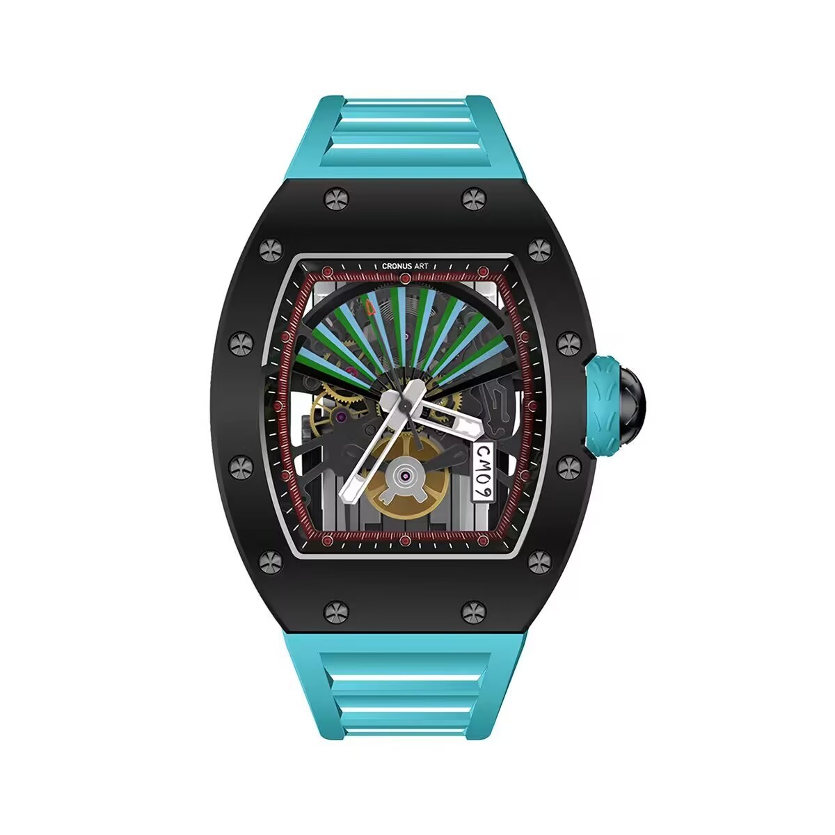 CRONUSART Men Automatic Watch 42MM Tonneau Mechanical Wristwatch Fan Face Dial