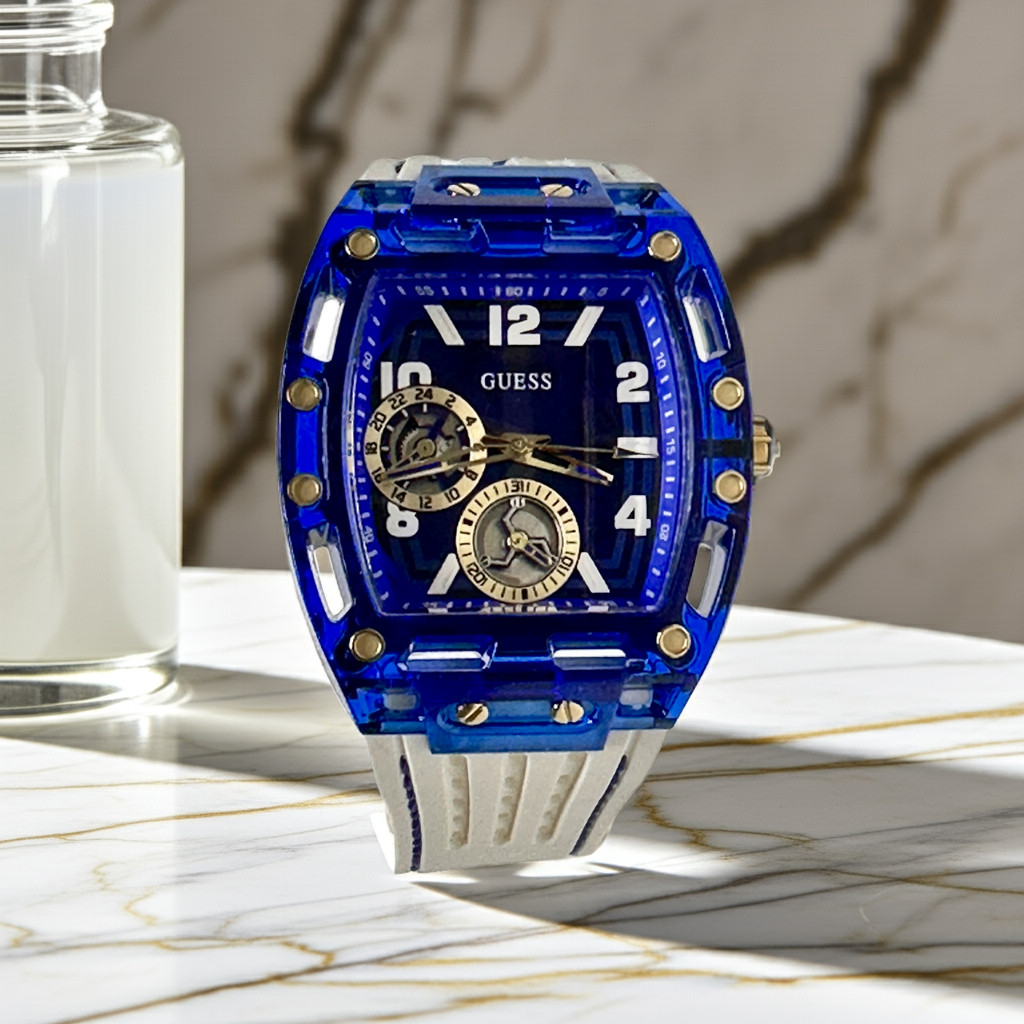 Guess Men’s Wristwatch Phoenix GW0499G6 blue white Silicone