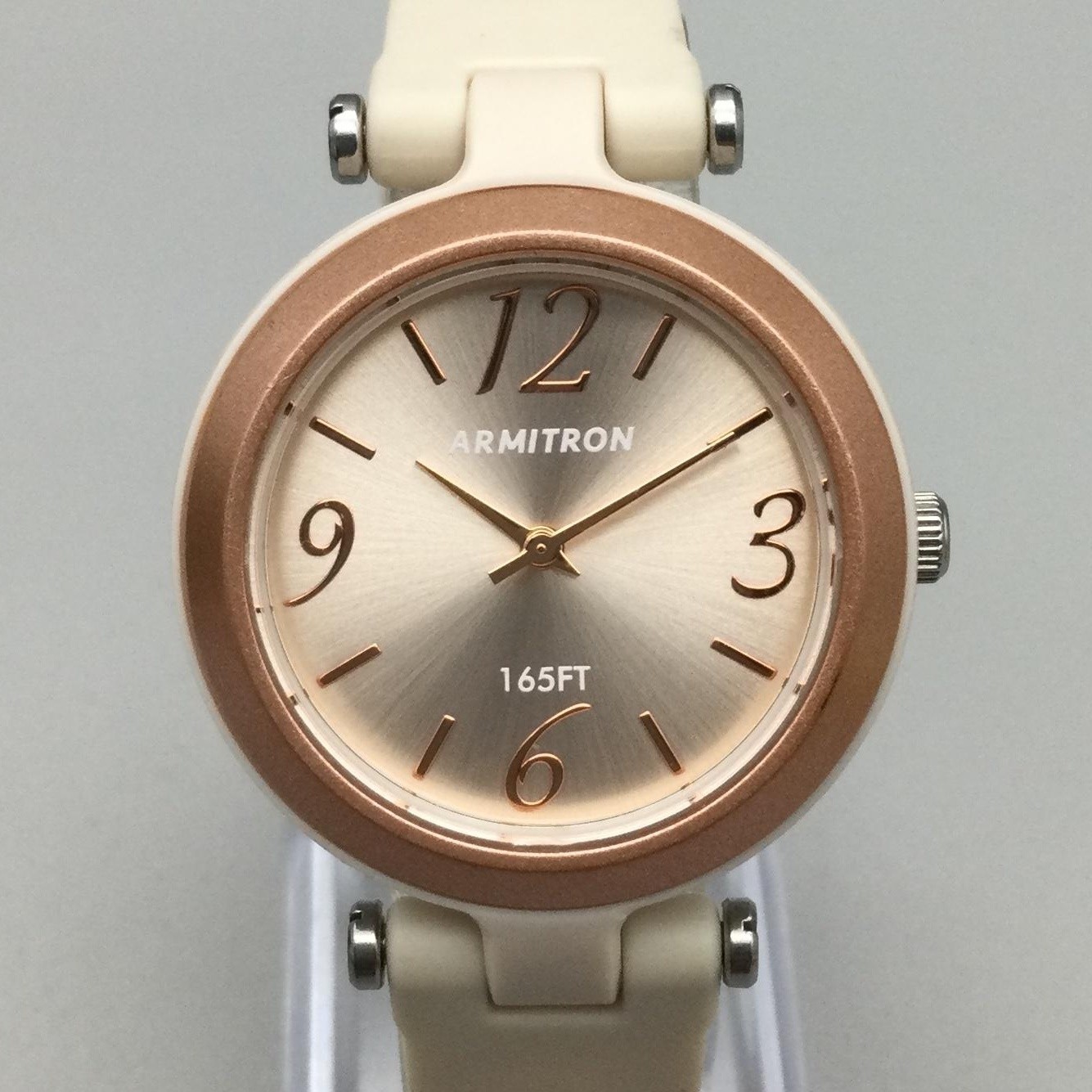 Armitron Pro Sport Womens Watch 32mm Rose Gold Tone Beige Resin New Battery