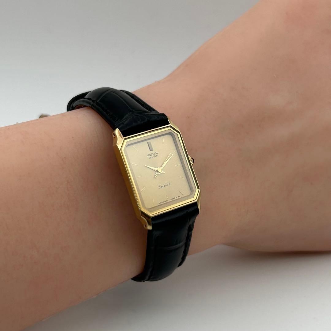 Seiko Exceline Dress Quartz Watch Gold Dial 18.7mm Ref 1221 5770 wrist 18cm
