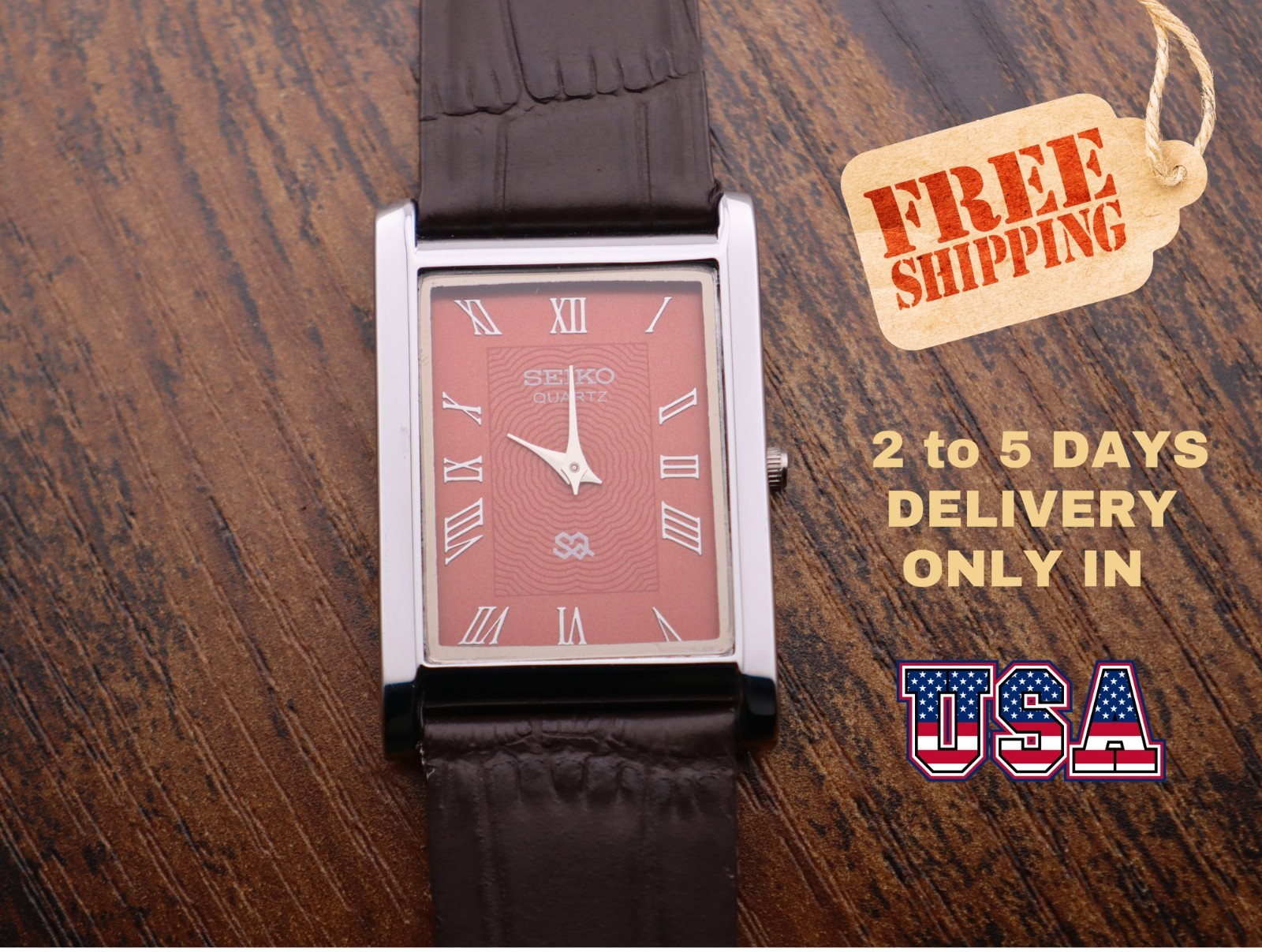 vintage Men Red Dial Dark Brown leather Dress Watch
