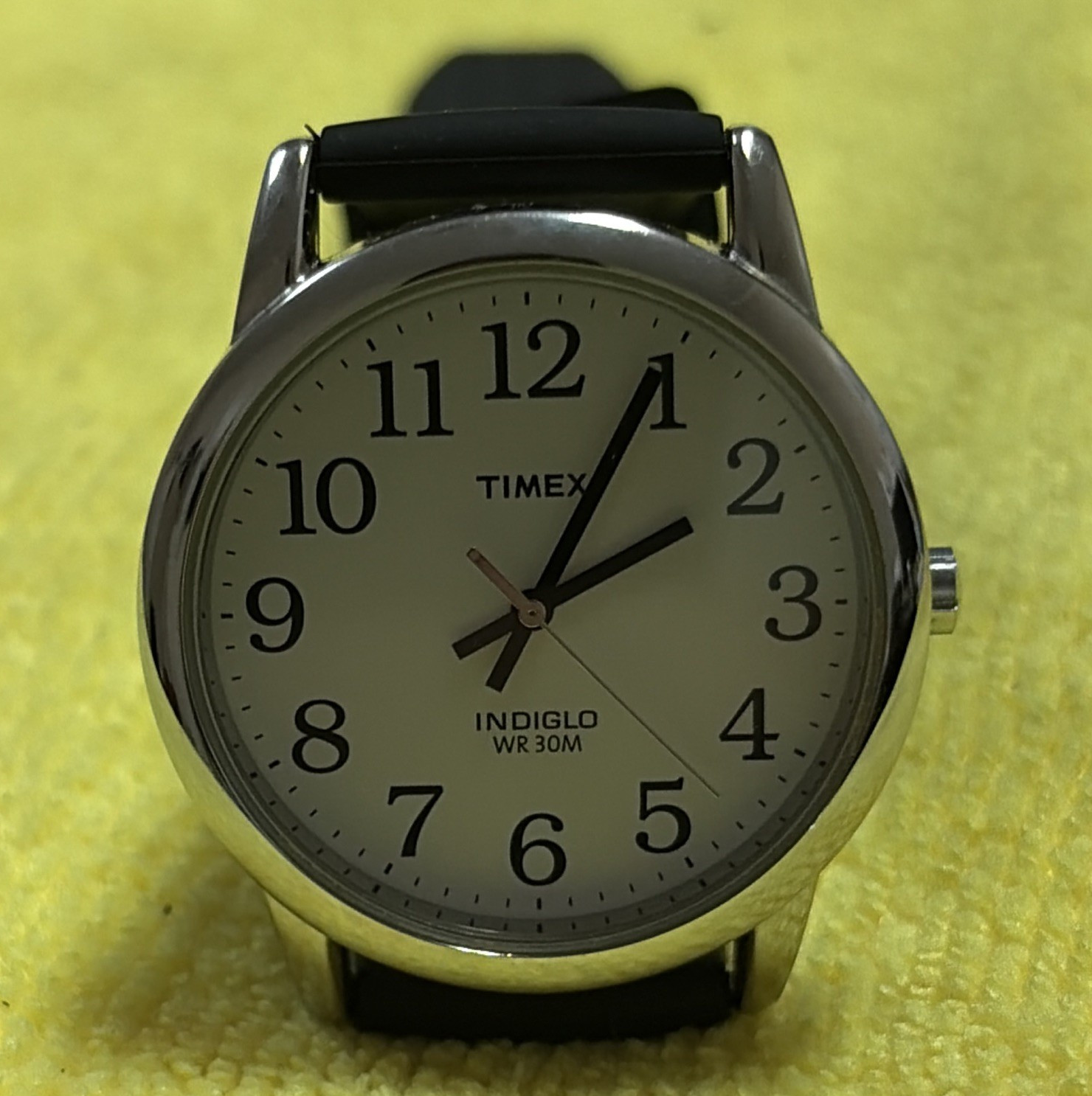 Timex Indiglo Quartz Analog White Dial Black Silicone Strap WR 30m