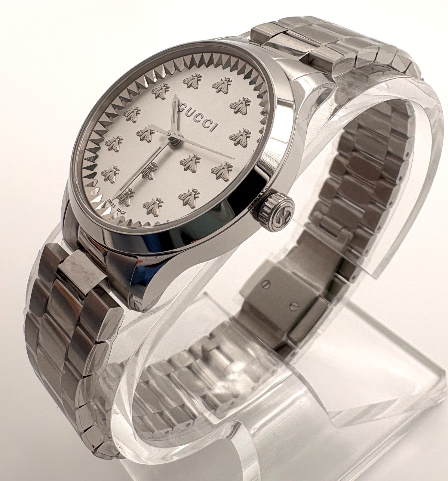 Gucci G-Timeless YA1265031 Silver Dial Bee Motif 32mm Ladies Watch