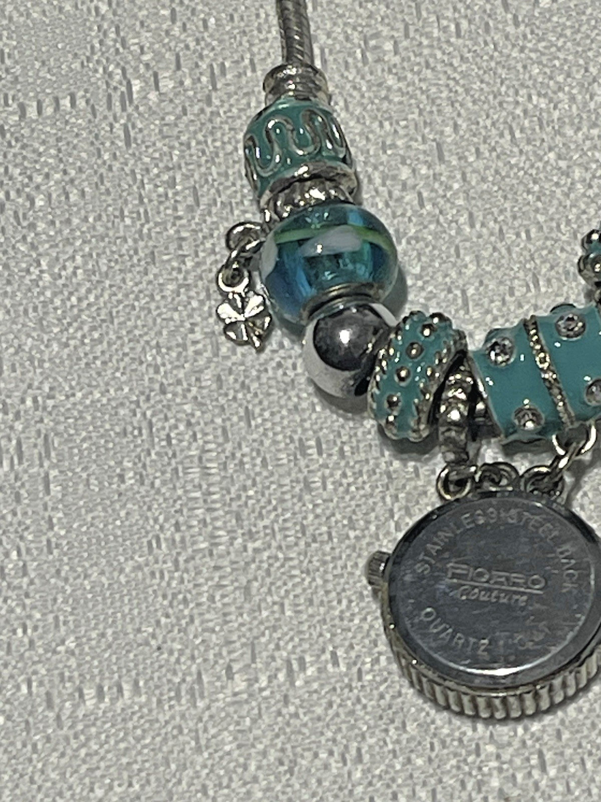 Figaro Couture Assorted Blue Beaded Charm Bracelet Watch