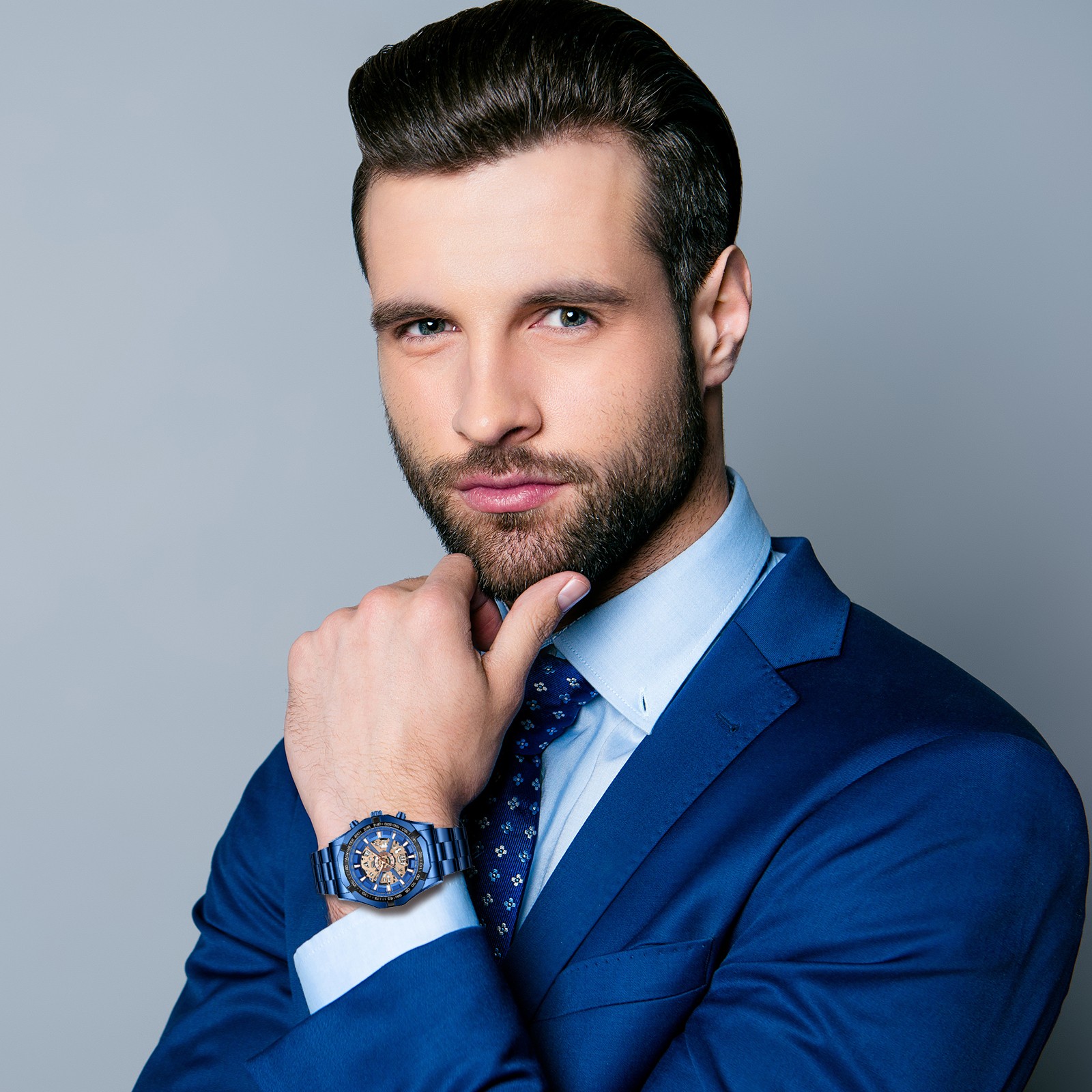 Men’s Waterproof Skeleton Stainless Steel Watch Luxury Quartz Wrist Watch