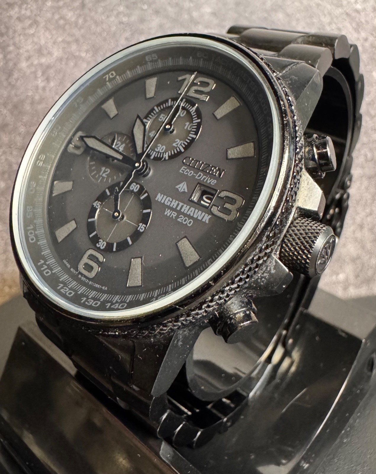 Citizen Eco-Drive Nighthawk B612-5078245 WR200 Black Ion Chronograph Sapphire