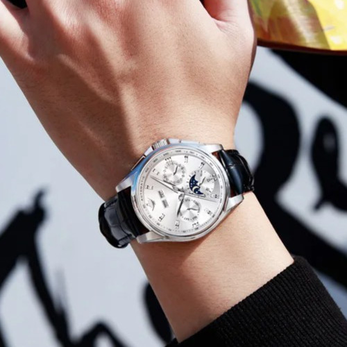 Automatic Mechanical Watch Waterproof Moon Phase Luxury Dial Men Men’s Strap