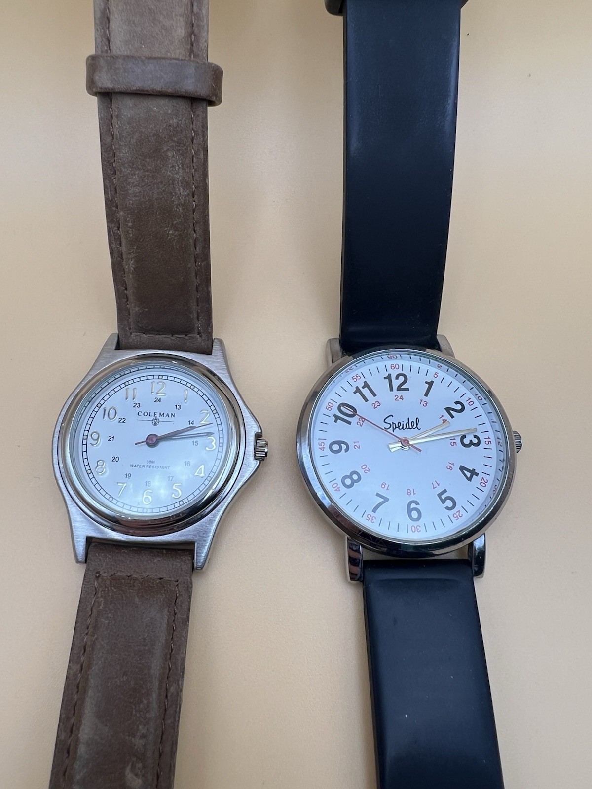 Coleman Quartz Watch Brown Leather & Speidel Quartz Watch Black Rubber Band