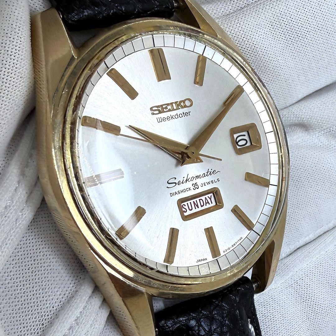 Seiko 6218-8971 Automatic Mens Wristwatch Silver Dial 37mm 18cm Leather Day/Date