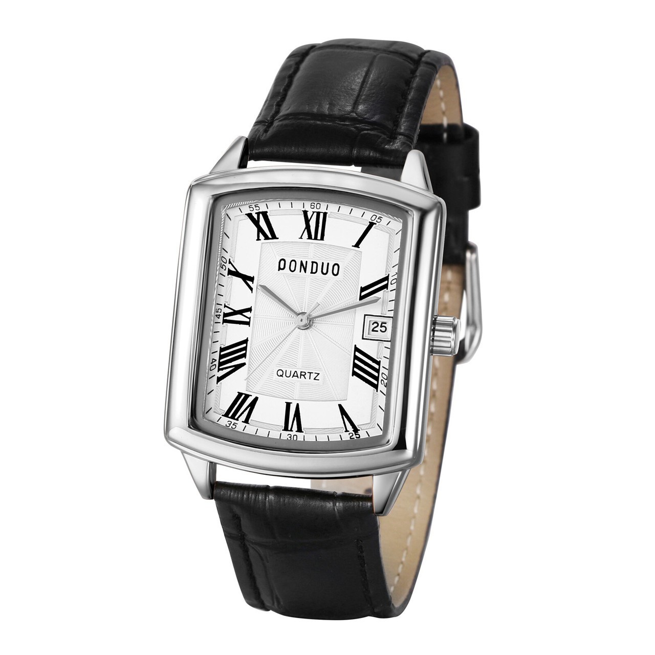 Classic DONDUO quartz watch in a rectangular silver case