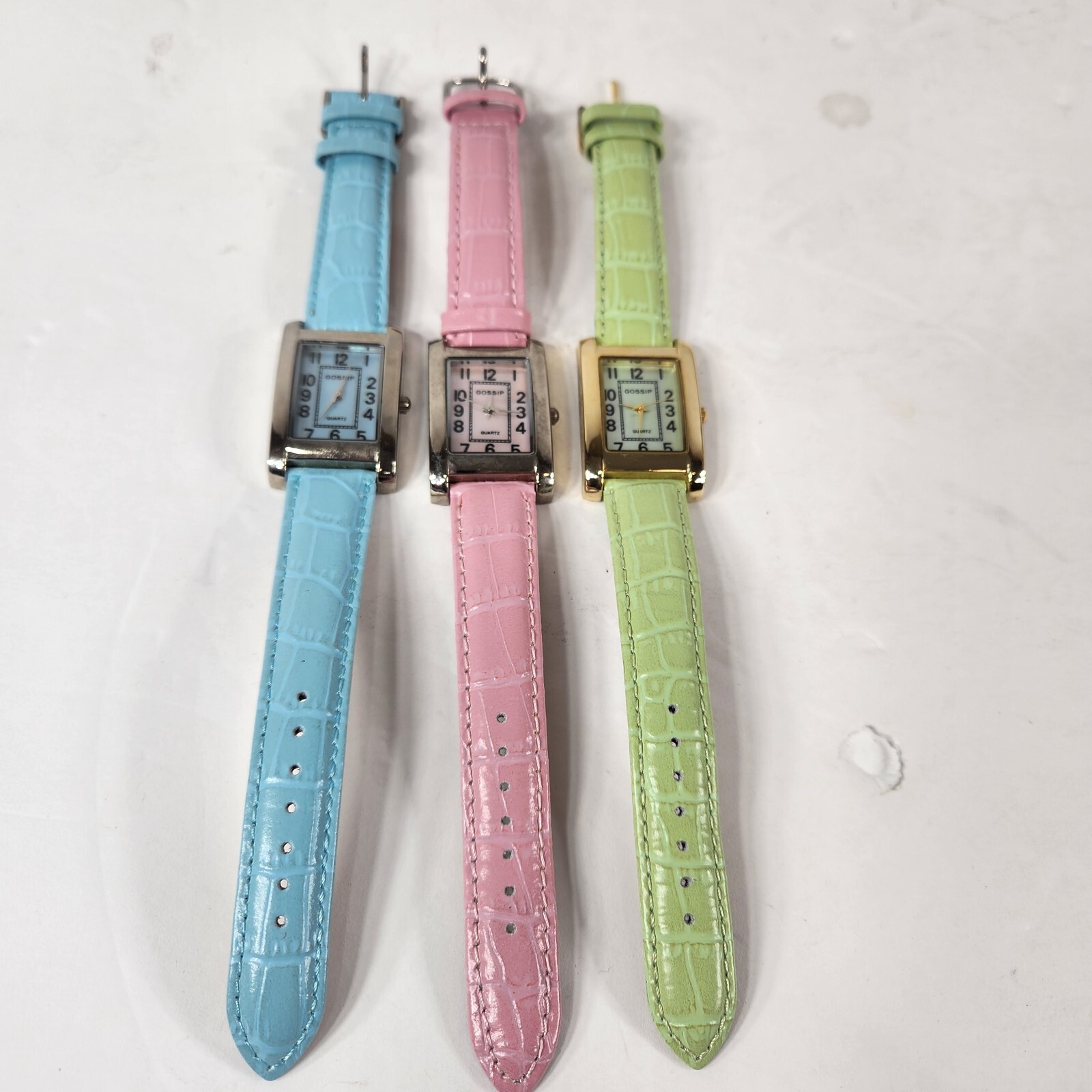 Lot (3) Women’s Gossip Quartz Watch Pastel Pink Blue Green Genuine Leather