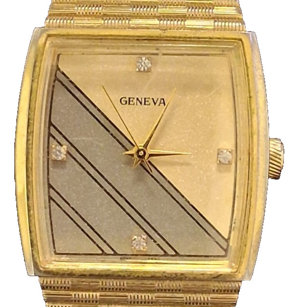 VINTAGE GENEVA RECTANGULAR DRESS WRISTWATCH GEOMETRIC ASYMMETRICAL DIAL WATCH