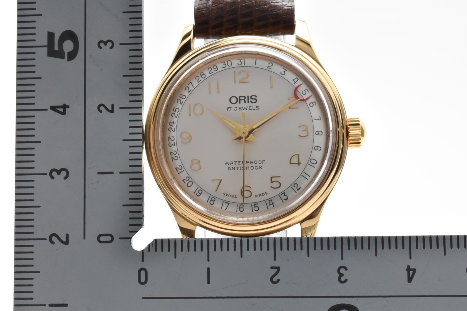 [NEAR MINT] ORIS Pointer Date 302-7285B 17Jewels Manual Gold White Men’s Watch