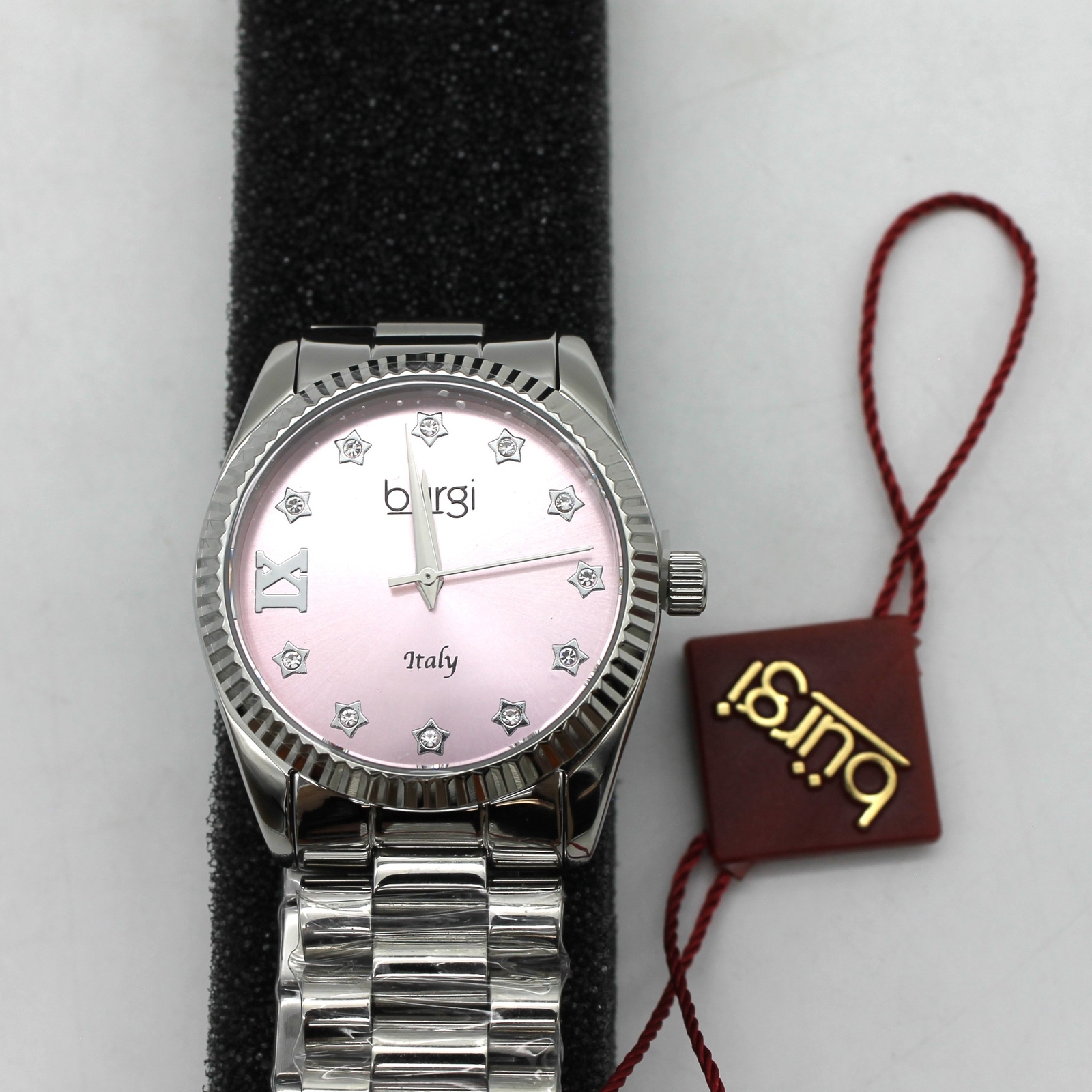 burgi Designer Quartz Crystal Pink Dial Ladies Watch Italy MSRP $695