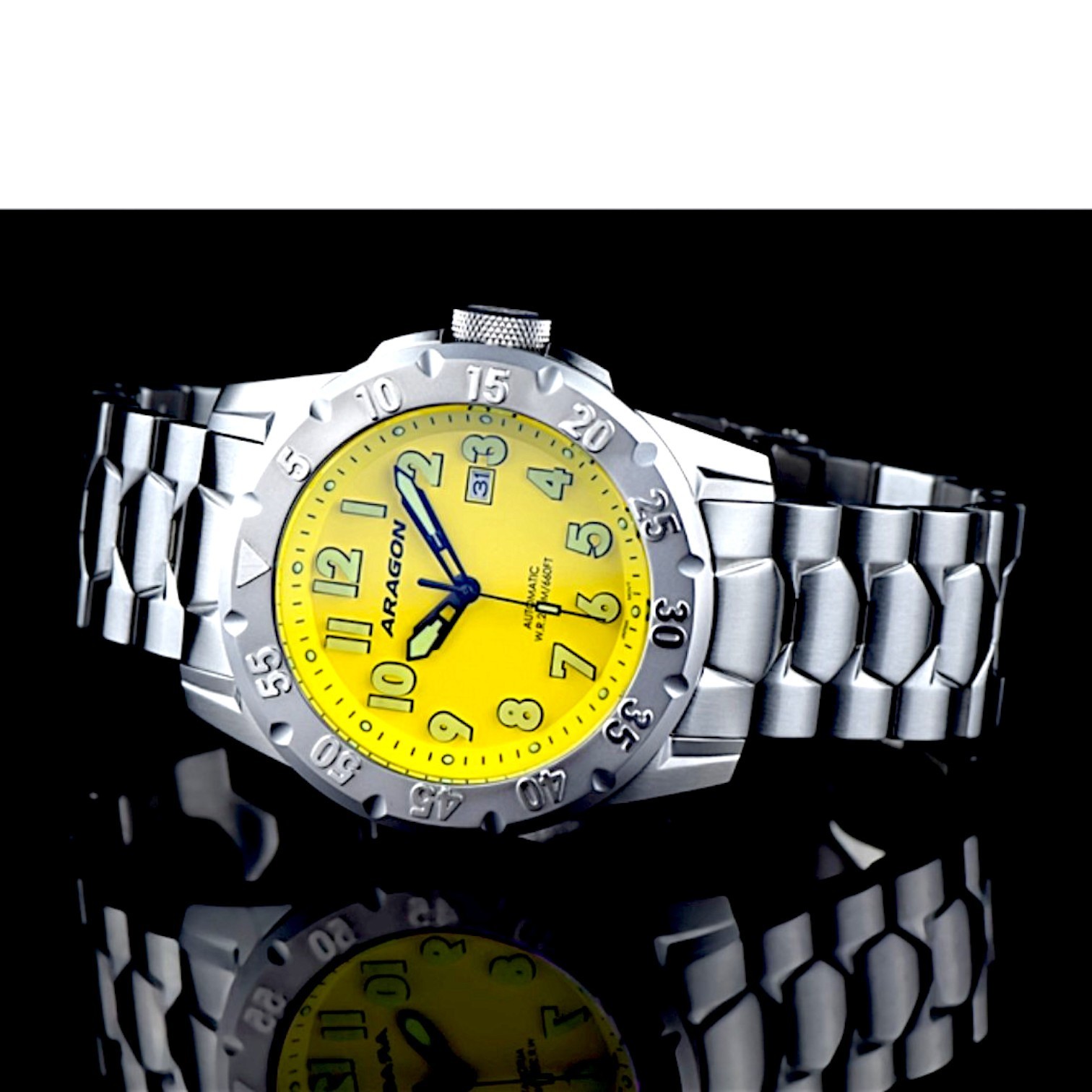 Aragon A534 Yellow Dial Armour Automatic 50mm Men’s Diver Watch Waterproof NEW