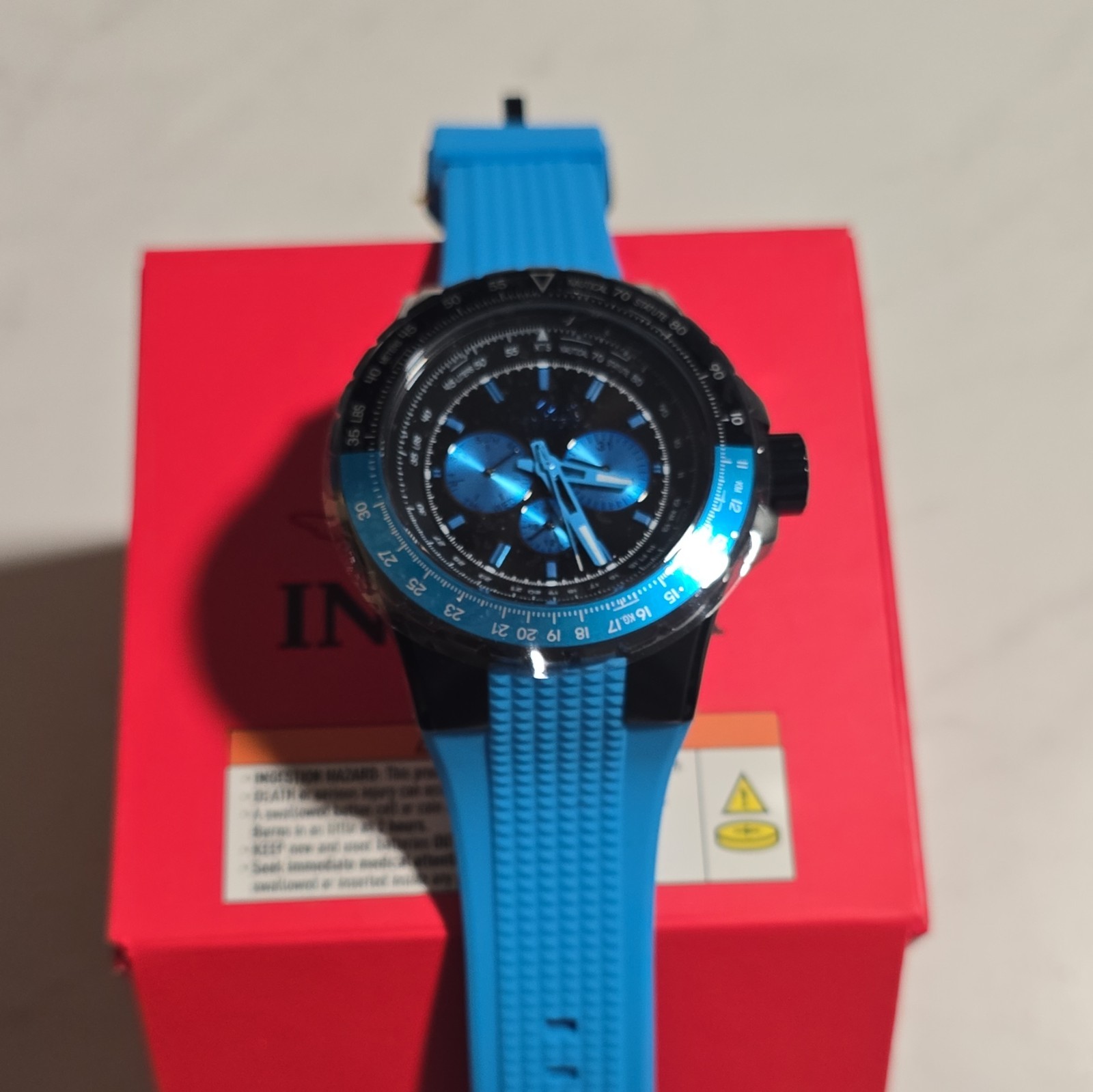 Invicta Men’s Aviator Quartz Chronograph Blue Silicone Strap w/ Box