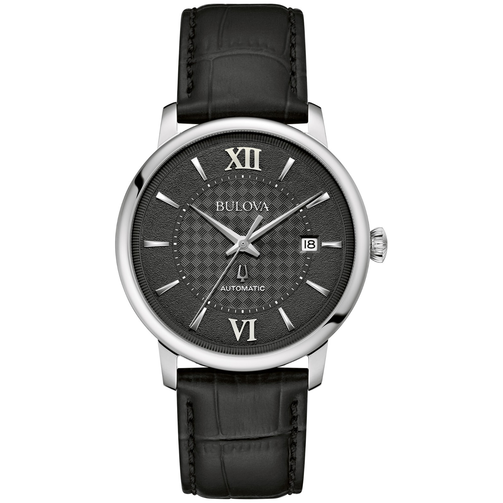 Bulova Men’s Hudson Classic Automatic Calendar Black Leather Watch 39 MM 96B441