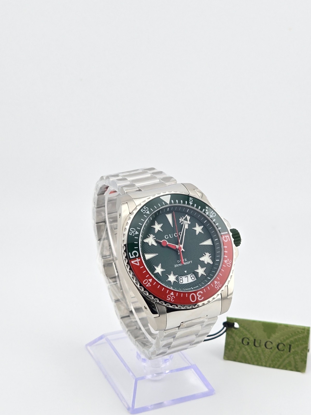 Gucci Dive YA136222 Men’s Stainless Steel Green Dial Watch NEW ⌚
