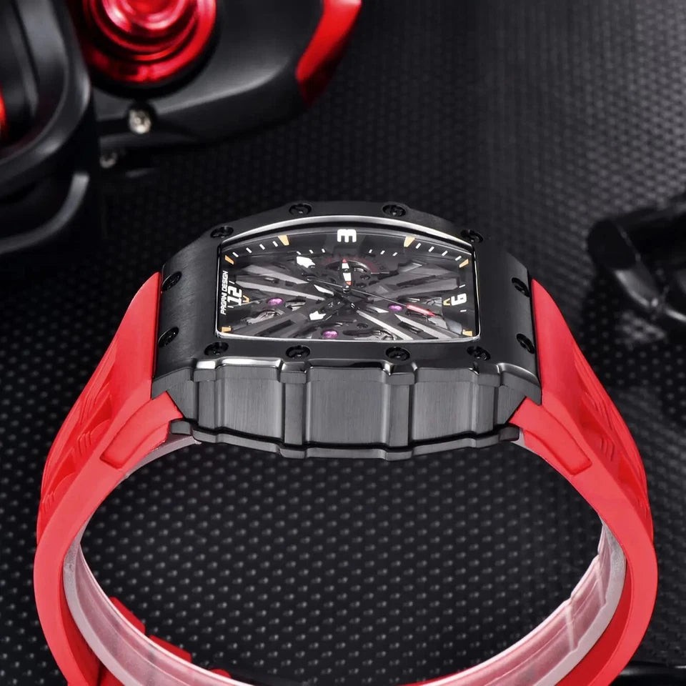 Pagani Design PD-1738 Red Skeleton Silicone Automatic Men’s Watch