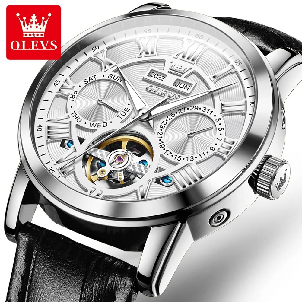 OLEVS Automatic Mechanical Men’s Watch Luxury Skeleton Waterproof Watch Strap