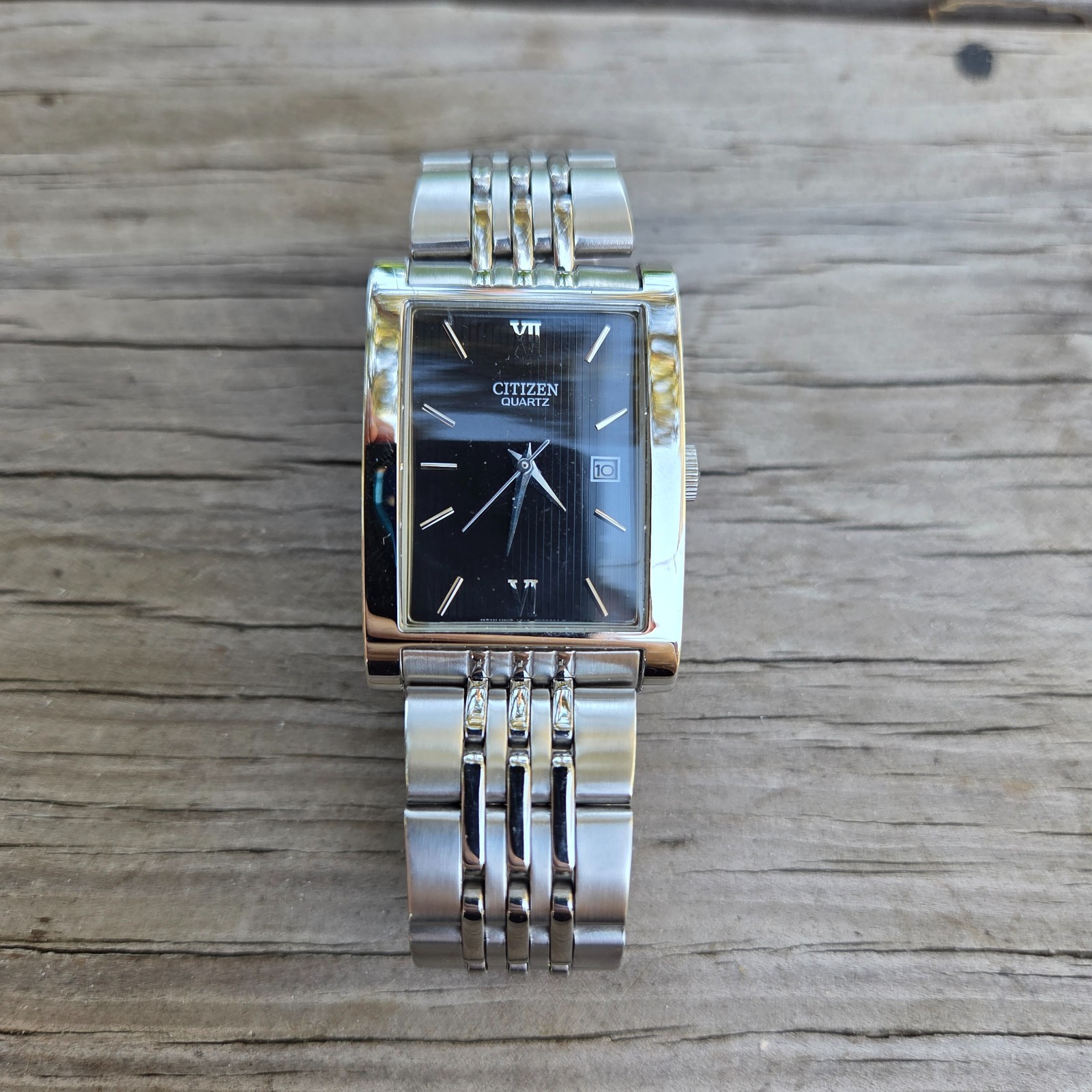 Men’s CITIZEN All Stainless Steel Rectangular Tank Bracelet Watch 1012-S020824