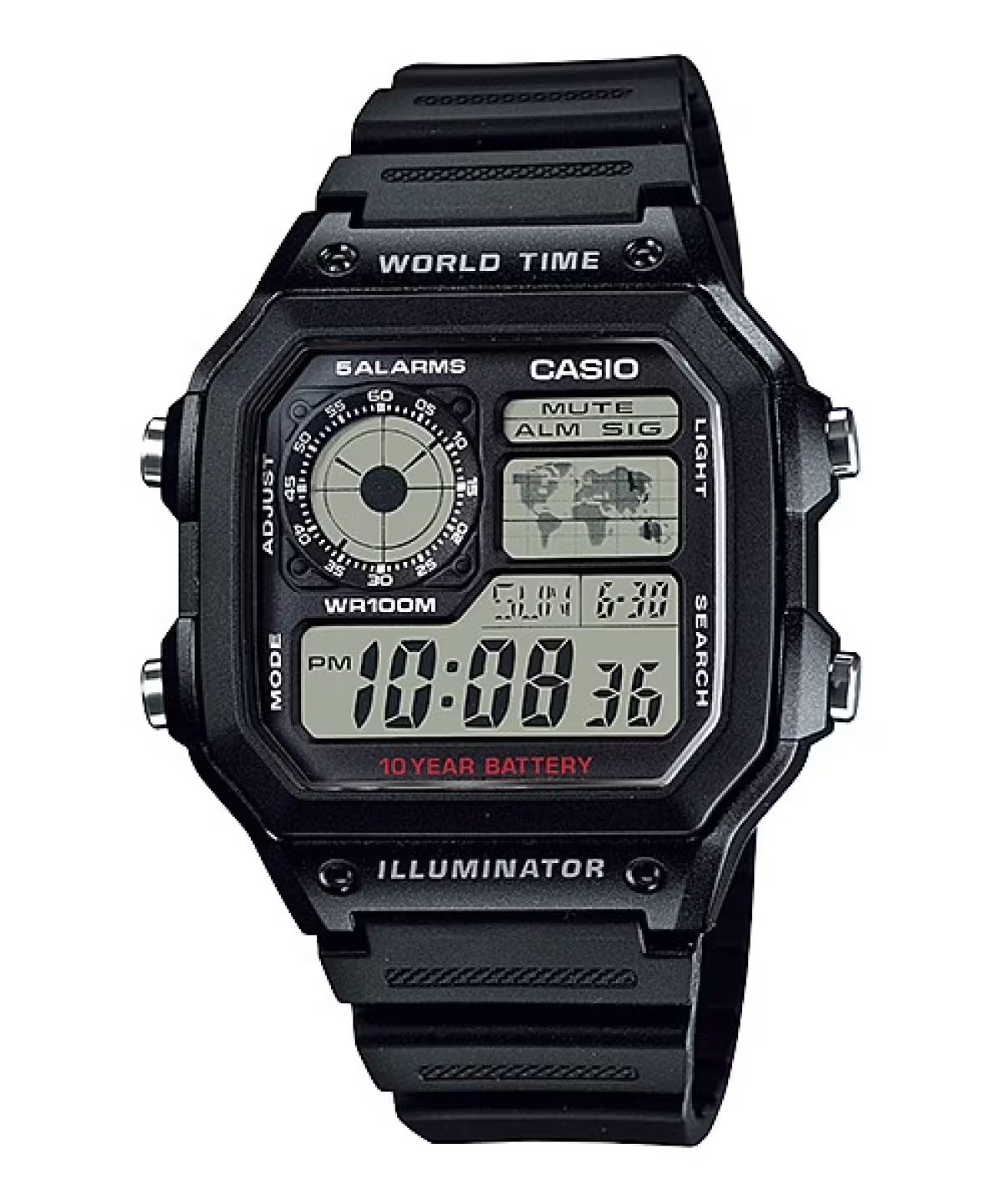 Casio AE1200WH-1AV, World Time Watch, Chronograph, 5 Alarms, 10 Year Battery