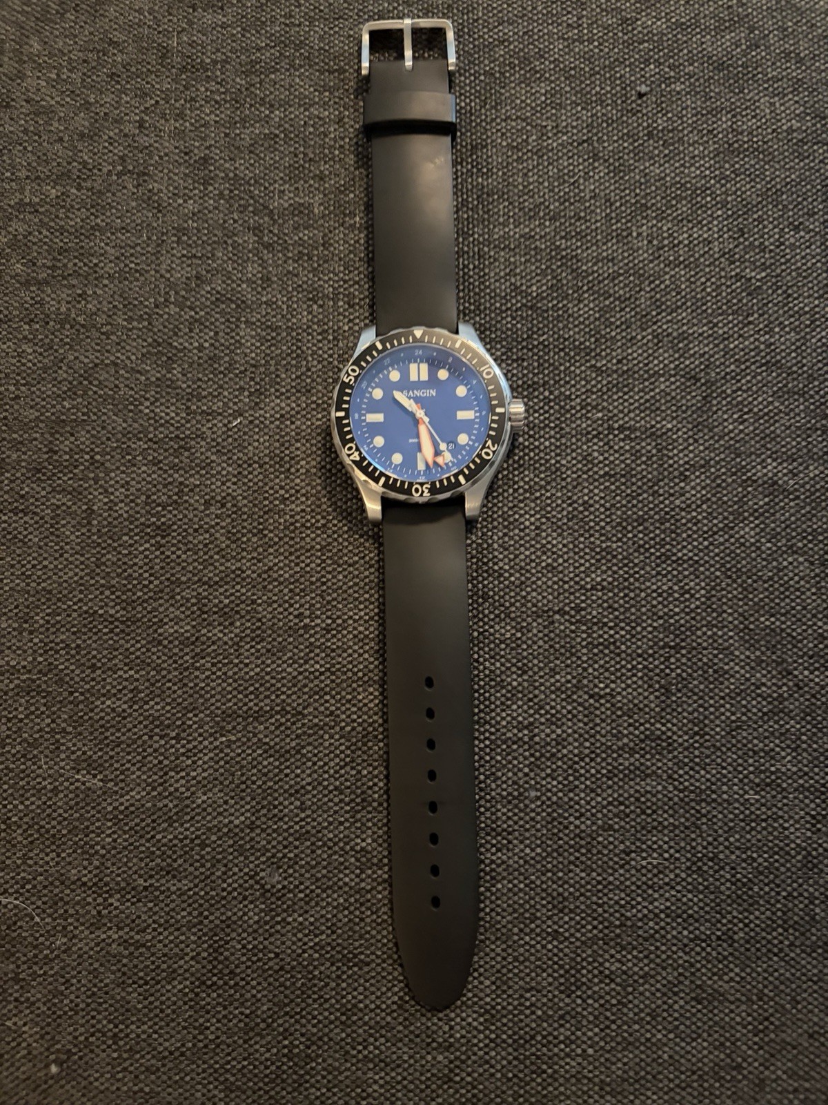 Sangin Instruments Professional Diver 300m Blue Dial Black Rubber Strap
