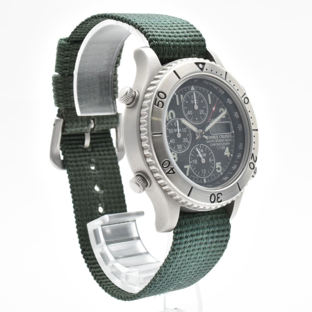 Casio Timber Cruiser TIC-4 Quartz Chronograph Near MINT Black Dial 38mm Green