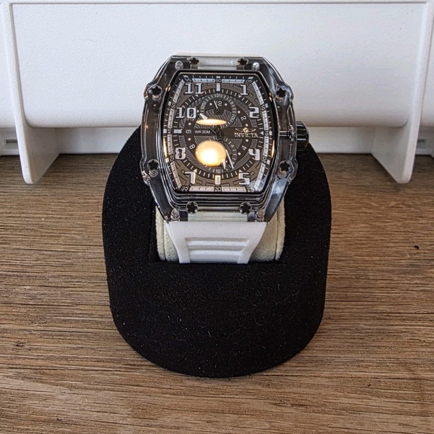 Invicta Racing Quartz Black Dial White Silicone Men’s Sport Wristwatch 48.5mm