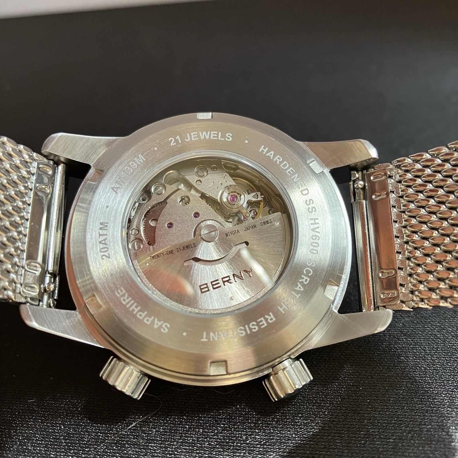 BERNY 41.5mm Automatic Compressor Dive Watch Sunray dial extra mesh strap