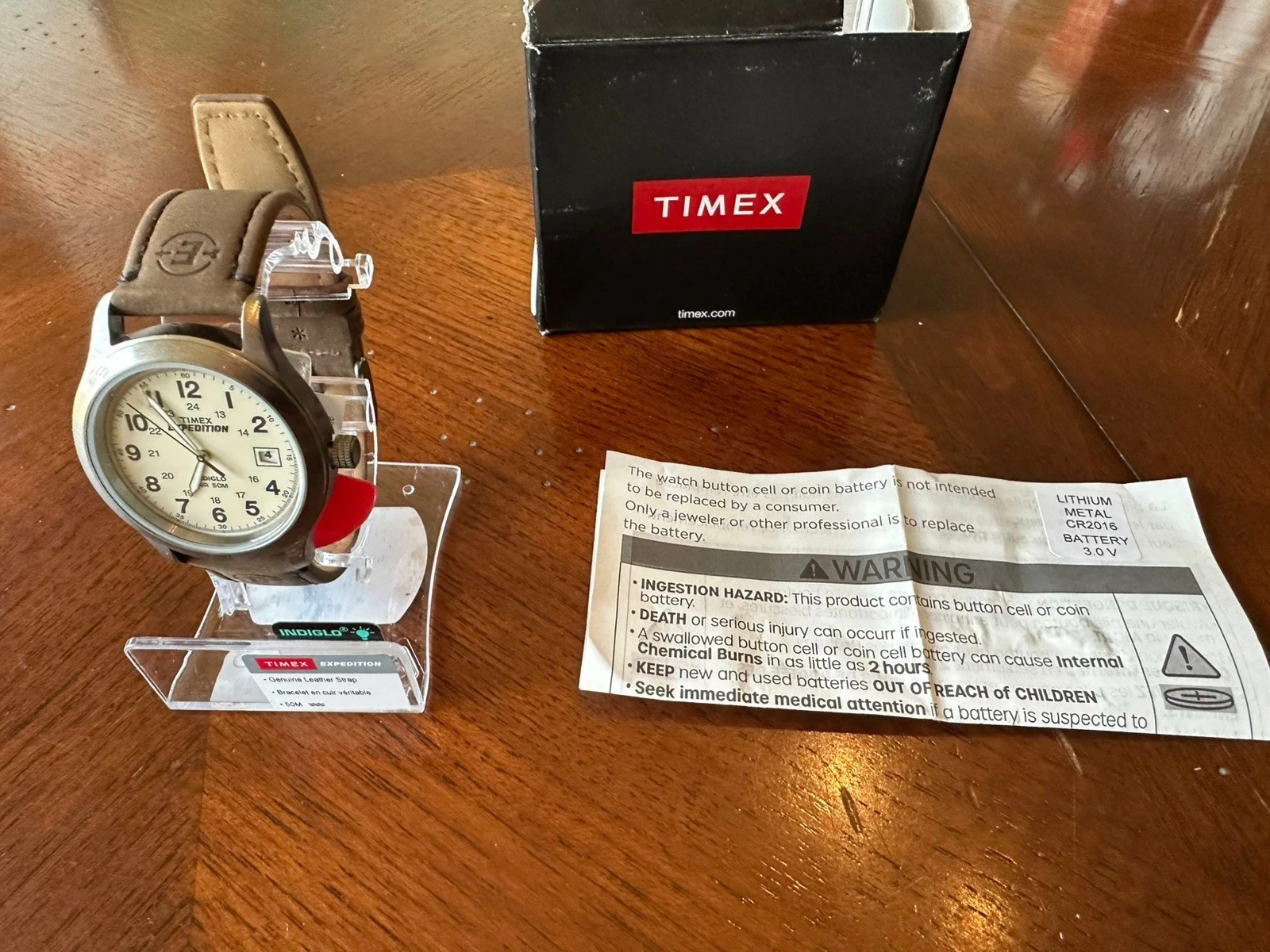 Timex Men’s Expedition Field Watch, Brown Leather Strap, Indiglo, 50M T49870 NWT