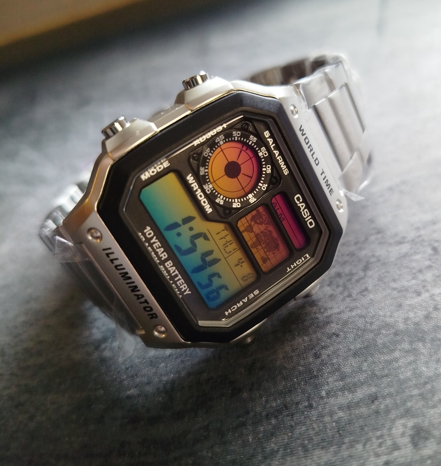Custom Casio AE1200 World Time Teal Gold Gradient Mod Steel Bracelet
