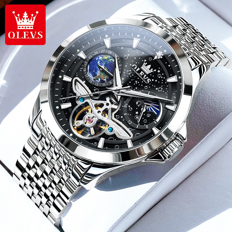 Automatic Mechanical Waterproof OLEVS Luxury Watch Men Moon Phase Mens Strap