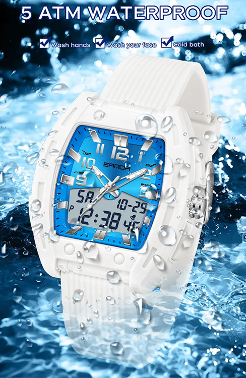 Unisex Multiple Functions Barrel Watch Dual Display Quartz plus Electronic