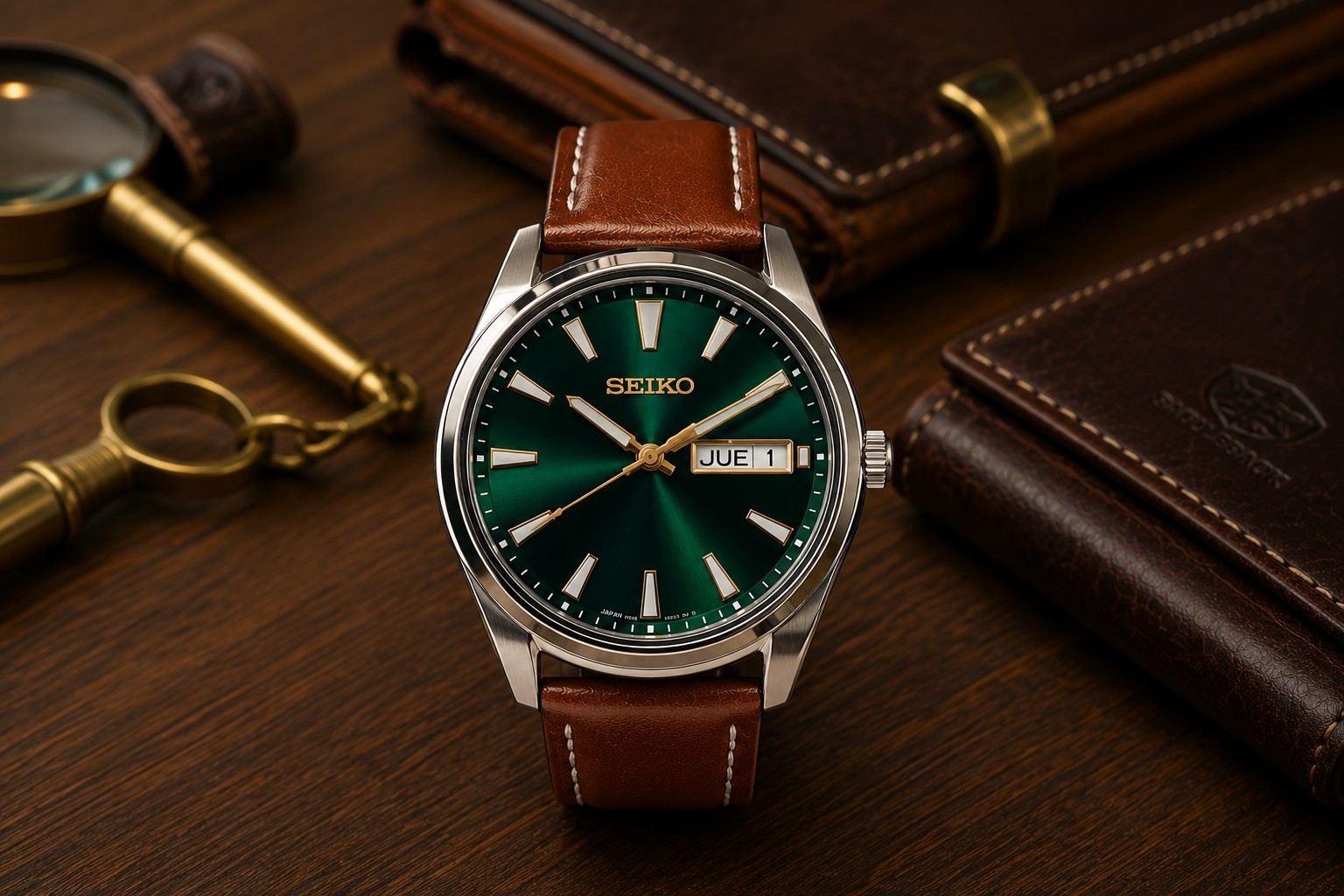 Seiko 6N53-00A0 Green Sunburst Dial Made in Japan 100M Quartz Men’s Watch